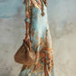Casual Random Printed Lapel Button Long Slim-Fit Dress