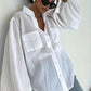 Women'S Elegant Blouse - White Stand-Up Collar Semi-Formal Top, Suitable for Daily And Formal Wear, Machine Washable Versatile Solid Classic Button-Up Shirt, Convenient Care Fabric