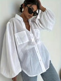Women'S Elegant Blouse - White Stand-Up Collar Semi-Formal Top, Suitable for Daily And Formal Wear, Machine Washable Versatile Solid Classic Button-Up Shirt, Convenient Care Fabric