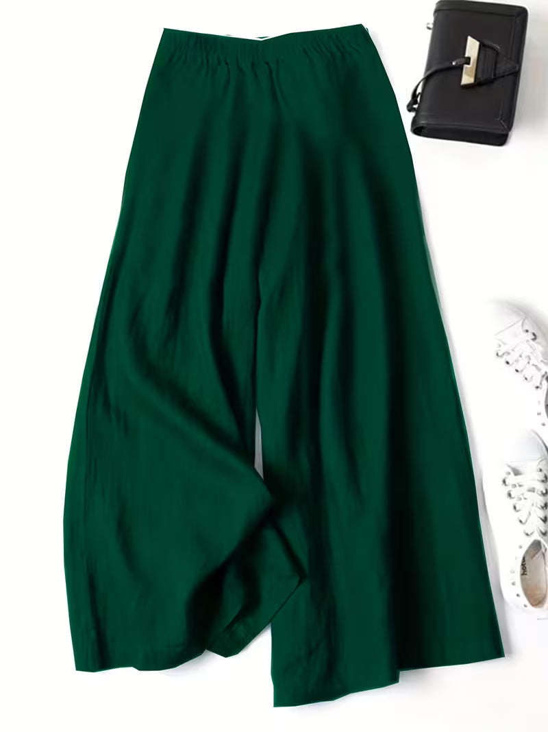 Linen Wide-Leg Ankle Pants, Breathable Thin Loose -Linen Skort, Ethnic Vintage Style Pants, High-Quality Summer Flowy Loose Breathable Trousers