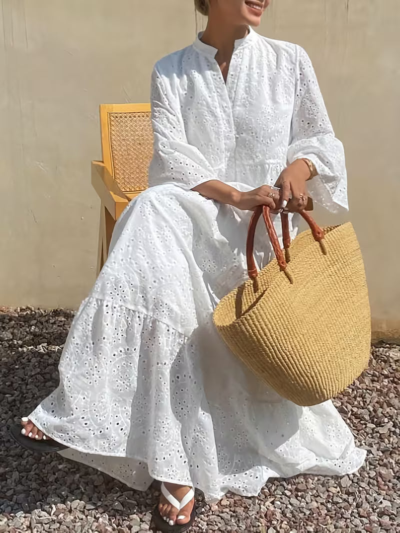 Women's Elegant Maxi Dress - Three-Quarter Sleeve Formal & Casual Gown, Flowy Long Dress for Parties, Office, Everyday - Lightweight & Easy-Care Women's Clothing, Office Attire, Loose Fit, Durable Material, Stylish Gown, Fashion Lovers