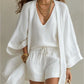 3pcs Set Women's Loose Summer Cardigan + V-neck Halter Top + Drawstring Shorts -
