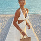 Women'S Starfish Detail Crochet Halter Maxi Dress, with Cutout Waist And Side Slit, Perfect for Beach Vacations, Resort Styling, Summer Parties, And Tropical Getaways