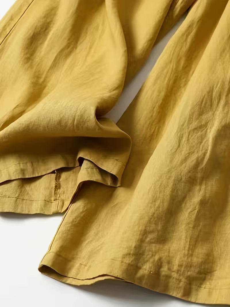 Linen Wide-Leg Ankle Pants, Breathable Thin Loose -Linen Skort, Ethnic Vintage Style Pants, High-Quality Summer Flowy Loose Breathable Trousers