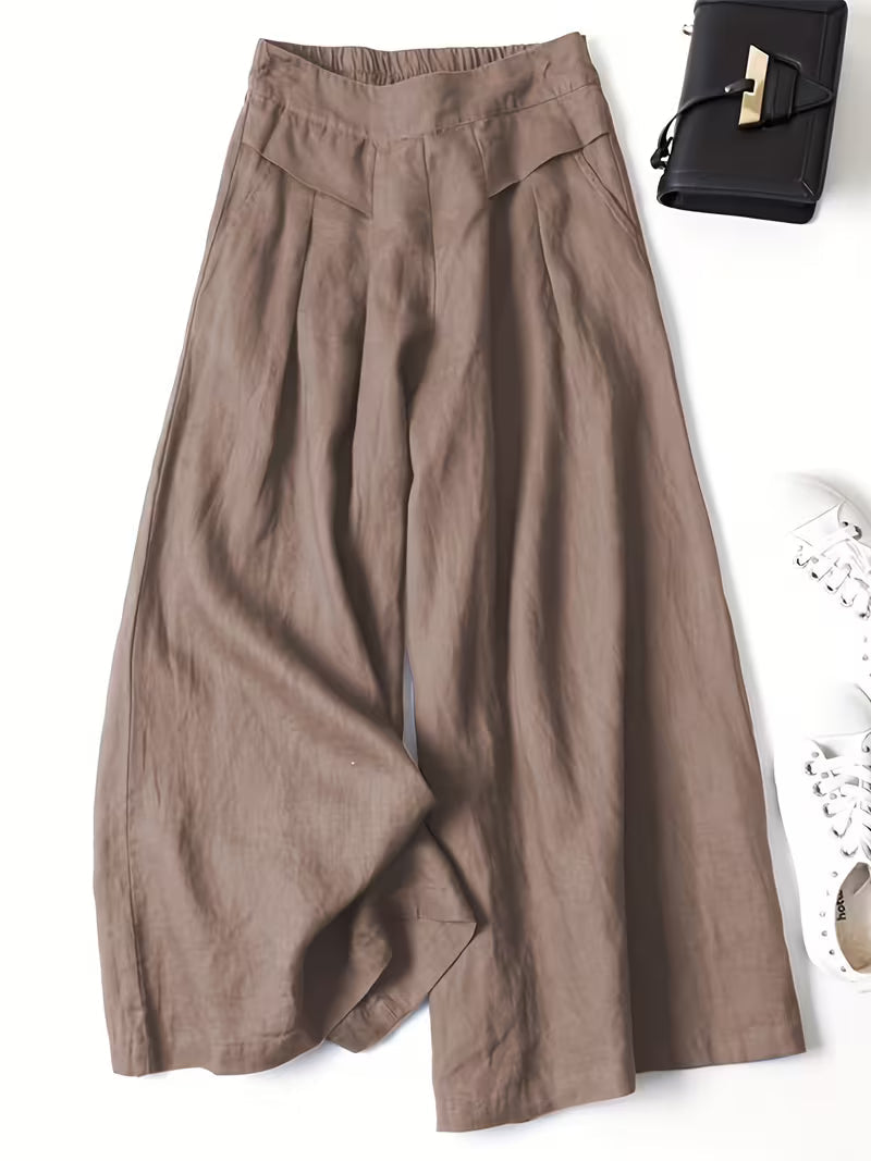 Linen Wide-Leg Ankle Pants, Breathable Thin Loose -Linen Skort, Ethnic Vintage Style Pants, High-Quality Summer Flowy Loose Breathable Trousers