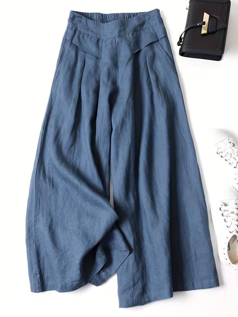 Linen Wide-Leg Ankle Pants, Breathable Thin Loose -Linen Skort, Ethnic Vintage Style Pants, High-Quality Summer Flowy Loose Breathable Trousers