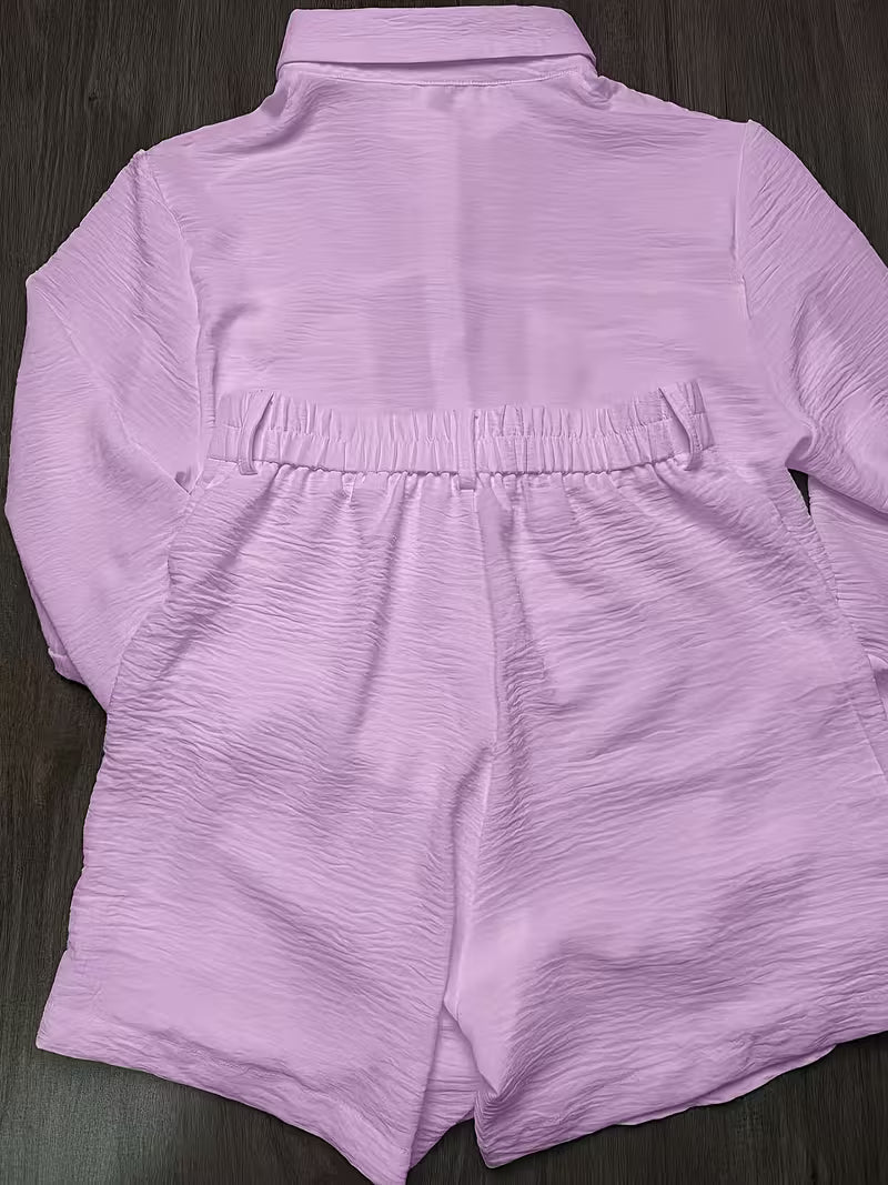 Women'S Solid Color Shirt Shorts Set
