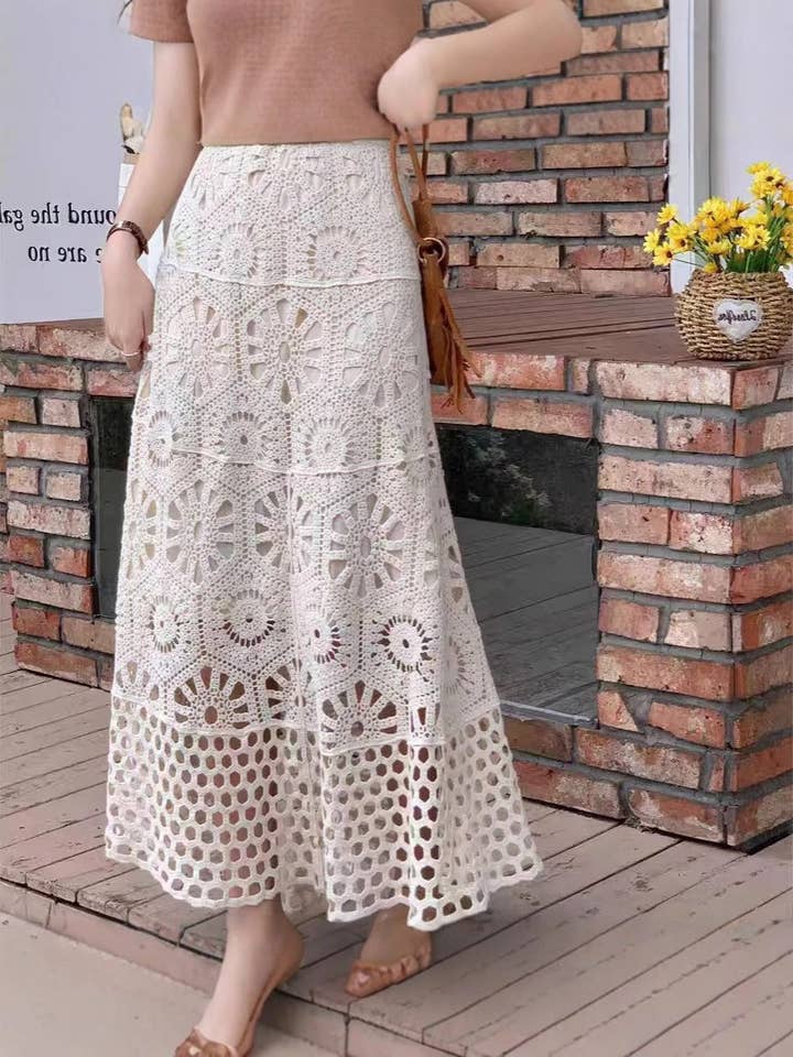 Boho Chic Crochet Lace Midi Skirt