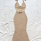 Women' Boho Hollow Out Crochet Maxi Dress - Halter Neck Mermaid Beach Dress with Backless Cover Up, Sleeveless Semi-Sheer Sundress Suitable for Vacation Pool Party, Poolside Wedding Guest Dress, Holiday Travel Dress