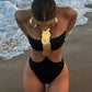 Women'S Sexy Solid Neck Sequin One-Piece Swimsuit