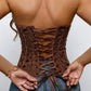 Corset-Style Shaping Underwear with Irregular Lace, Fishbone Design, And Mesh Patchwork Print