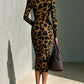 Women'S Brown & Black Leopard Print Deep-V Slim-Fit Dress | Retro Wild Style, Suitable for Luxury Social Events, Party Occasions, And Daily Streetwear