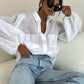 Women'S Elegant Blouse - White Stand-Up Collar Semi-Formal Top, Suitable for Daily And Formal Wear, Machine Washable Versatile Solid Classic Button-Up Shirt, Convenient Care Fabric