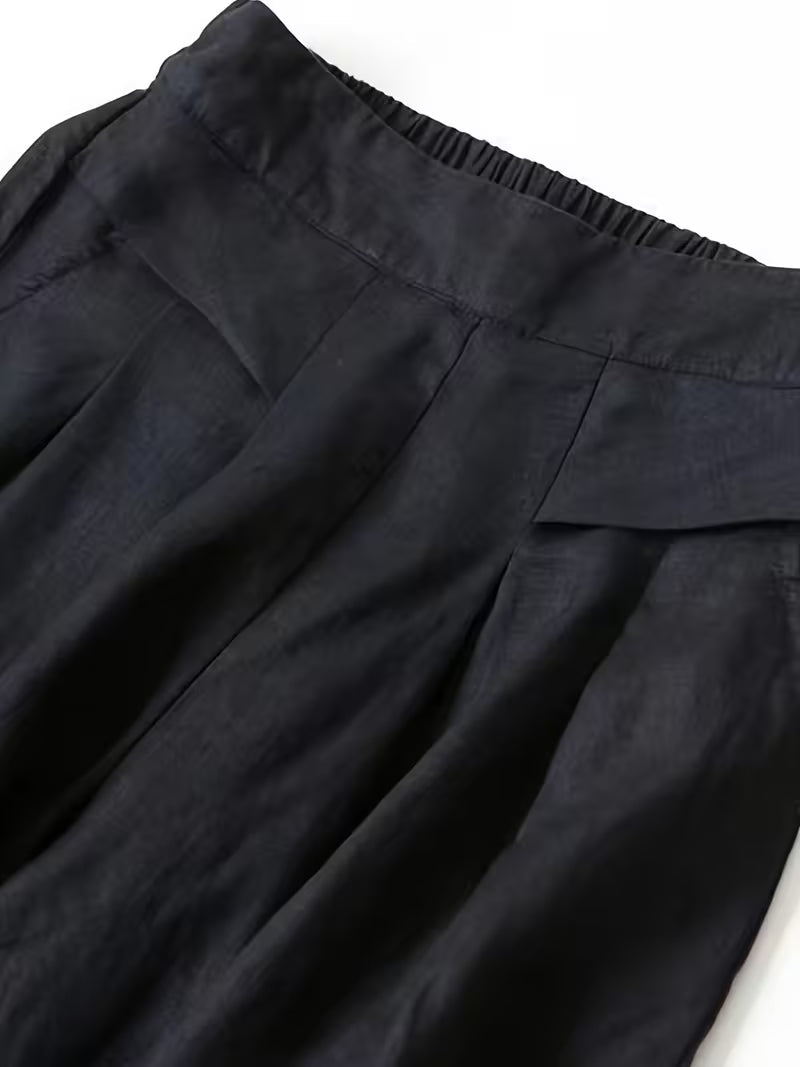 Linen Wide-Leg Ankle Pants, Breathable Thin Loose -Linen Skort, Ethnic Vintage Style Pants, High-Quality Summer Flowy Loose Breathable Trousers