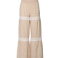 Vacation-style Women's High-waist Wide-leg Pants, Featuring Textured Fabric and Ruffle Detailing, Suitable for Spring and Summer Wear