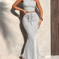 Women'S Summer Casual Striped Off-Shoulder Ruffled Short Top And Ruffled Mermaid Skirt 2pcs Set