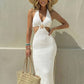 Women'S Starfish Detail Crochet Halter Maxi Dress, with Cutout Waist And Side Slit, Perfect for Beach Vacations, Resort Styling, Summer Parties, And Tropical Getaways