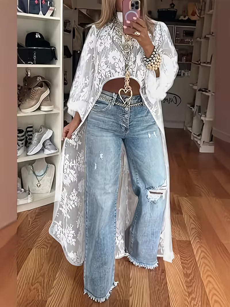 Ladies' Fashion Elegant Lace Long Top