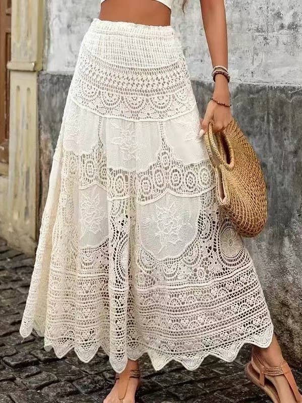Boho Chic Crochet Lace Midi Skirt