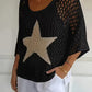 Women's Loose Hollow-Out Star Cover-Up, Round Neck Shirt, Summer Swimwear Cover-Up