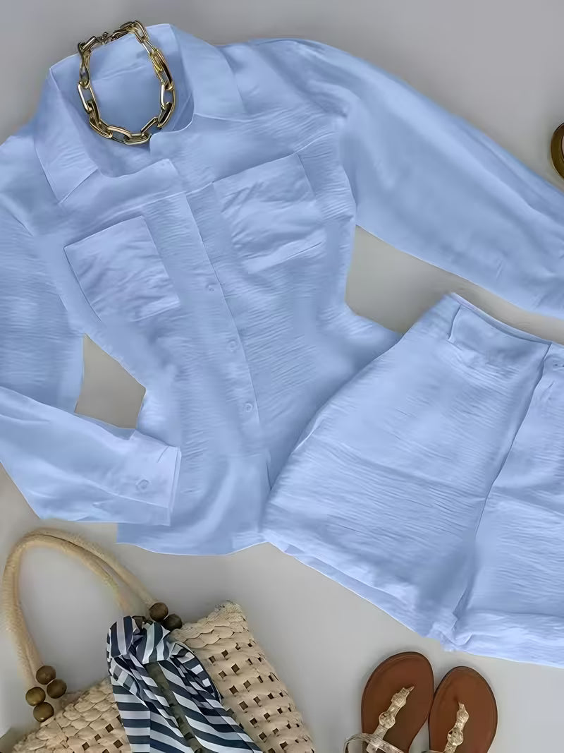 Women'S Solid Color Shirt Shorts Set