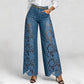 High-Waisted Wide-Leg Pants for Women, Spring/Summer Fashionable and Versatile, Hollow Lace Patchwork Denim Draped Pants for Women
