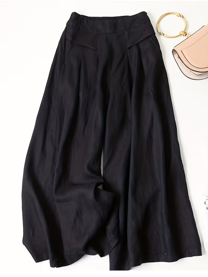 Linen Wide-Leg Ankle Pants, Breathable Thin Loose -Linen Skort, Ethnic Vintage Style Pants, High-Quality Summer Flowy Loose Breathable Trousers