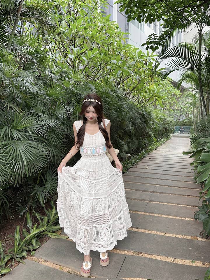 Boho Chic Crochet Lace Midi Skirt