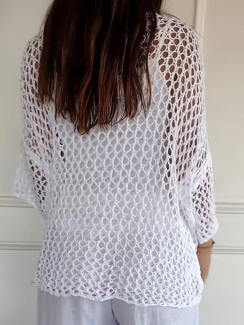 Women's Loose Hollow-Out Star Cover-Up, Round Neck Shirt, Summer Swimwear Cover-Up