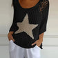 Women's Loose Hollow-Out Star Cover-Up, Round Neck Shirt, Summer Swimwear Cover-Up