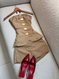 Bustier And Waist-Cinching Two-Piece Pants Set, Three-Dimensional Decorative Buckle Design, Short Top + Hip-Hugging Pants Version, Niche Temperament Style, Commuting Dating And Tall Two-Piece Set + Niannian