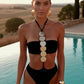 Women'S Sexy Solid Neck Sequin One-Piece Swimsuit