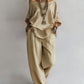 American Luxury High-End Women'S Clothing Boutique 2026 New Summer European And American Style Women'S Two-Piece Suit, Casual Loose One-Shoulder Three-Quarter Sleeve Top And Wide-Leg Pants