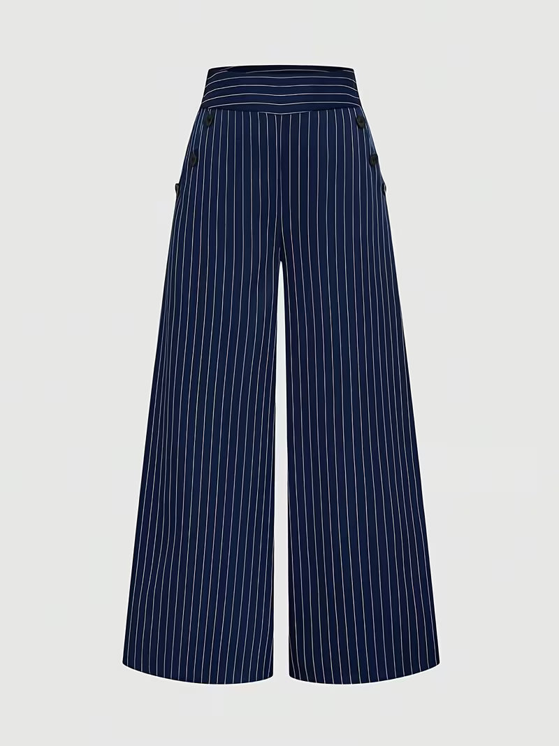 Women'S New Trousers Spring And Summer Fashion Easy Elegant Blue And White Striped Trousers, High Waist Straight Loose Casual Women'S Pants