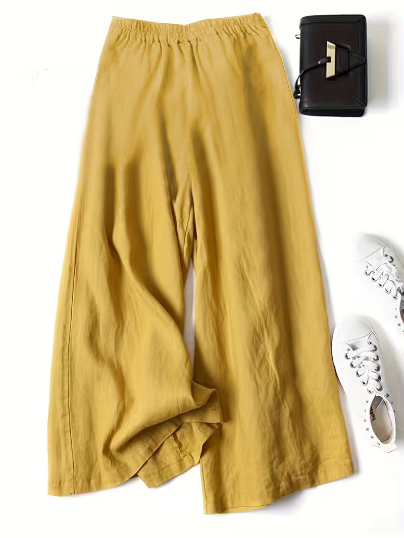 Linen Wide-Leg Ankle Pants, Breathable Thin Loose -Linen Skort, Ethnic Vintage Style Pants, High-Quality Summer Flowy Loose Breathable Trousers