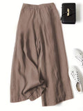 Linen Wide-Leg Ankle Pants, Breathable Thin Loose -Linen Skort, Ethnic Vintage Style Pants, High-Quality Summer Flowy Loose Breathable Trousers