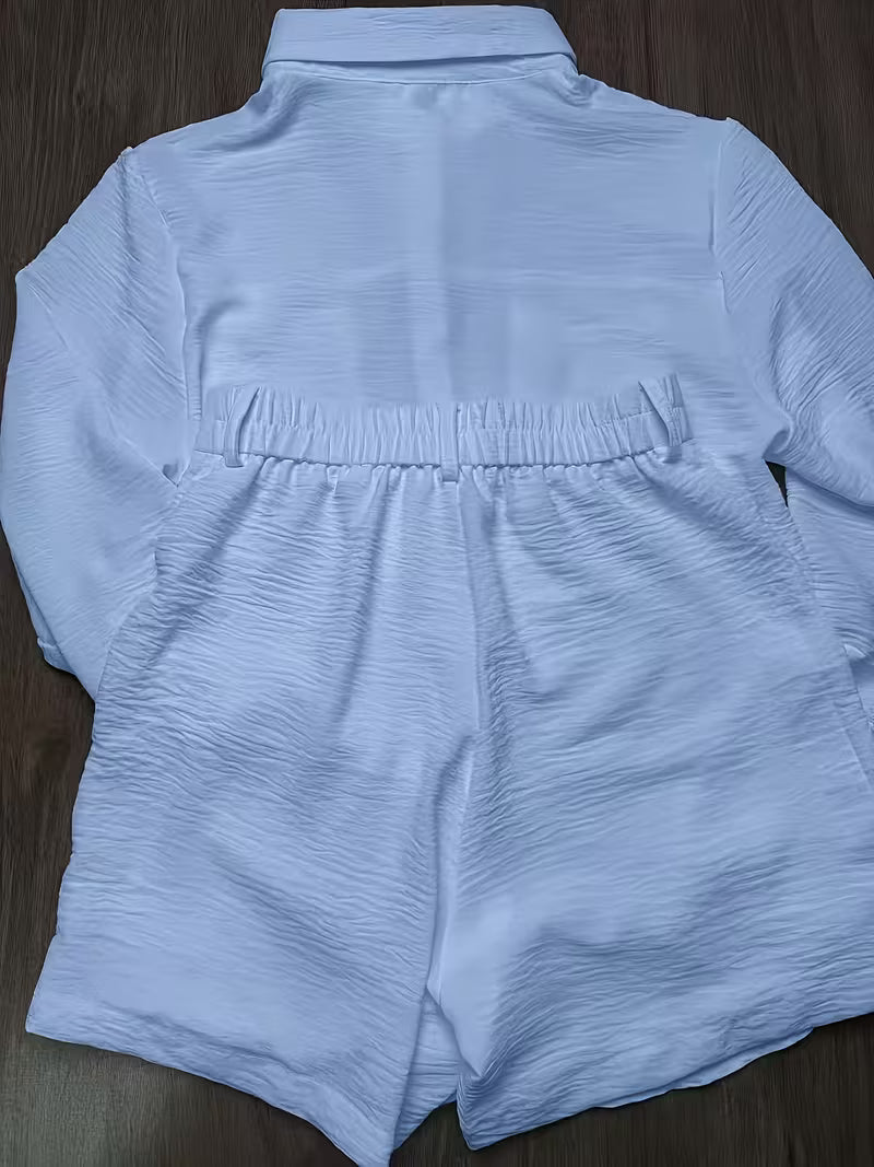 Women'S Solid Color Shirt Shorts Set